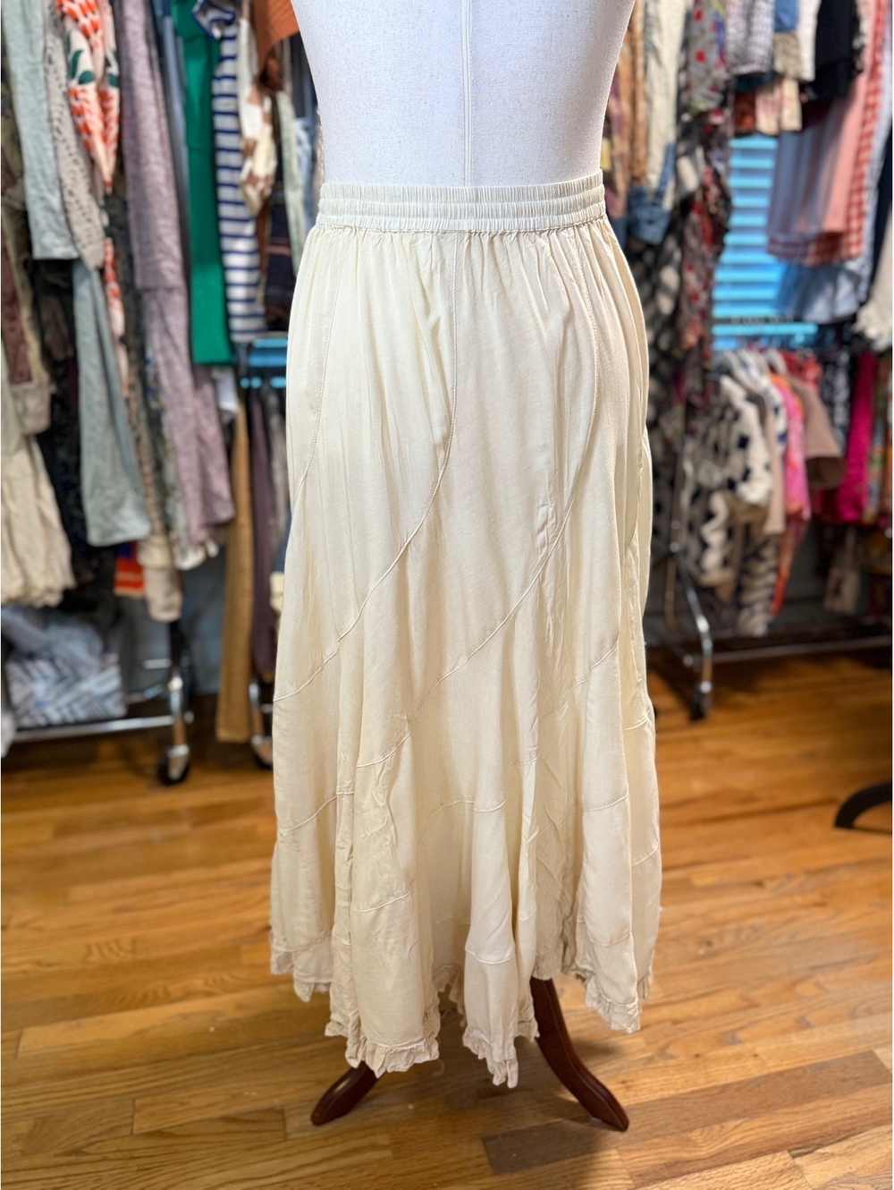 YOUNG THREADS Latte Boho Asymmetrical Mid Length Skirt NWOT XL